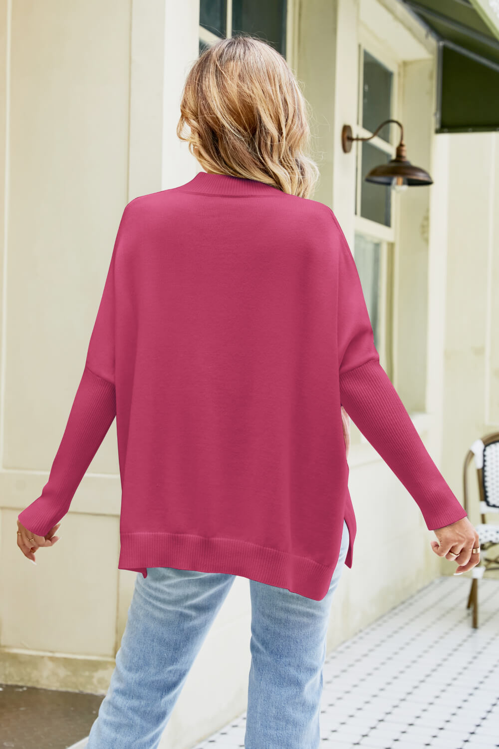 Color Block Round Neck Side Slit Sweater