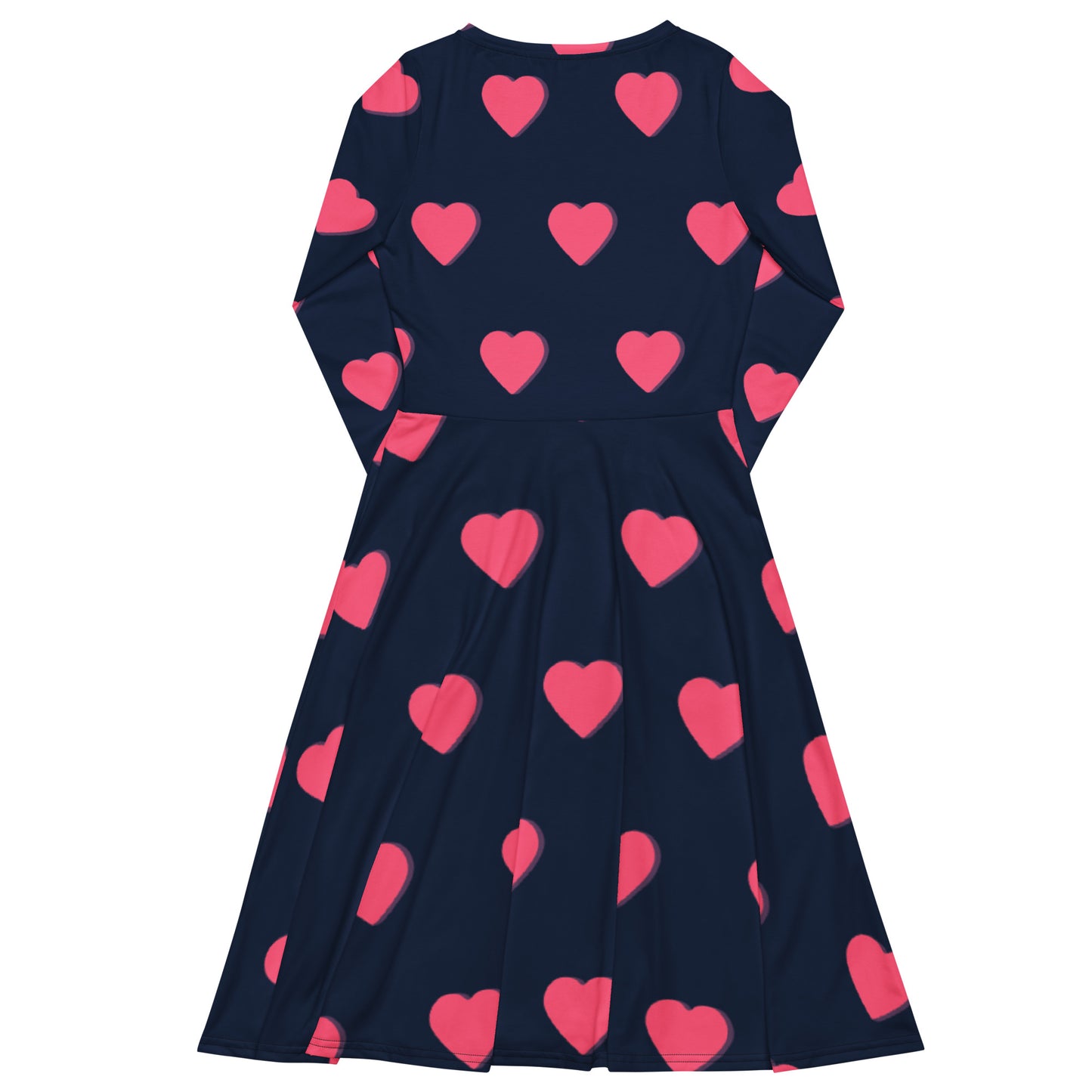 All-over printed hearts long sleeve midi dress