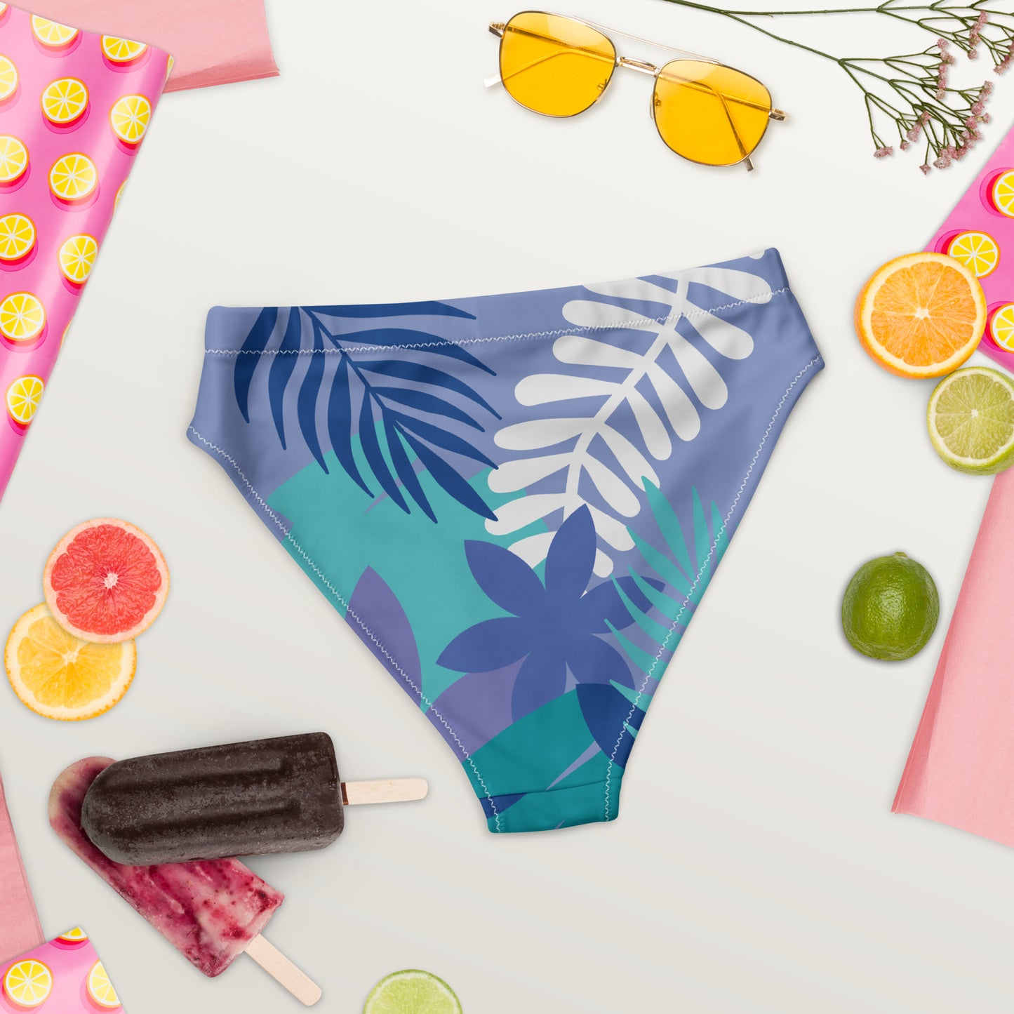 Leaf Printed Recycled high-waisted bikini bottom