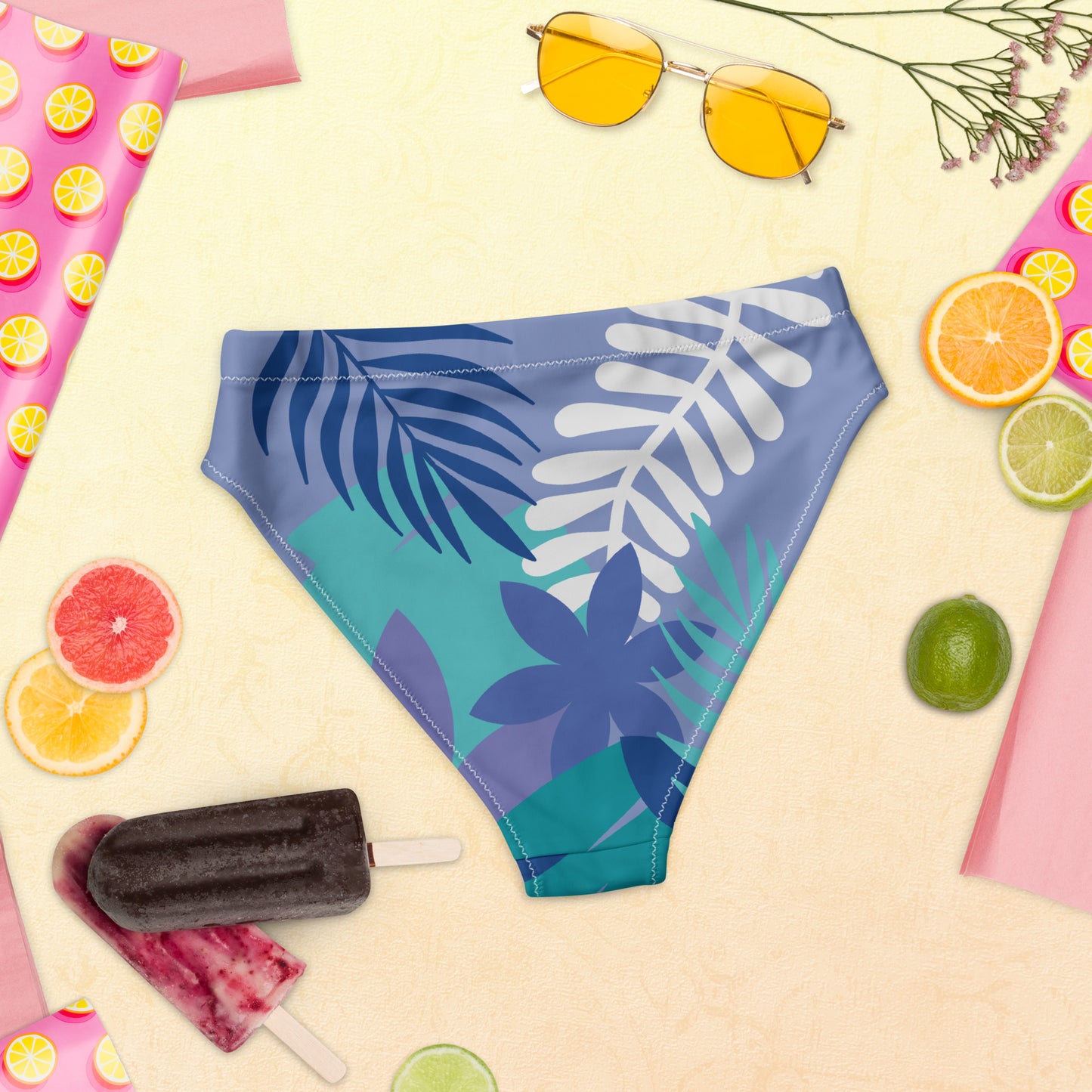 Leaf Printed Recycled high-waisted bikini bottom