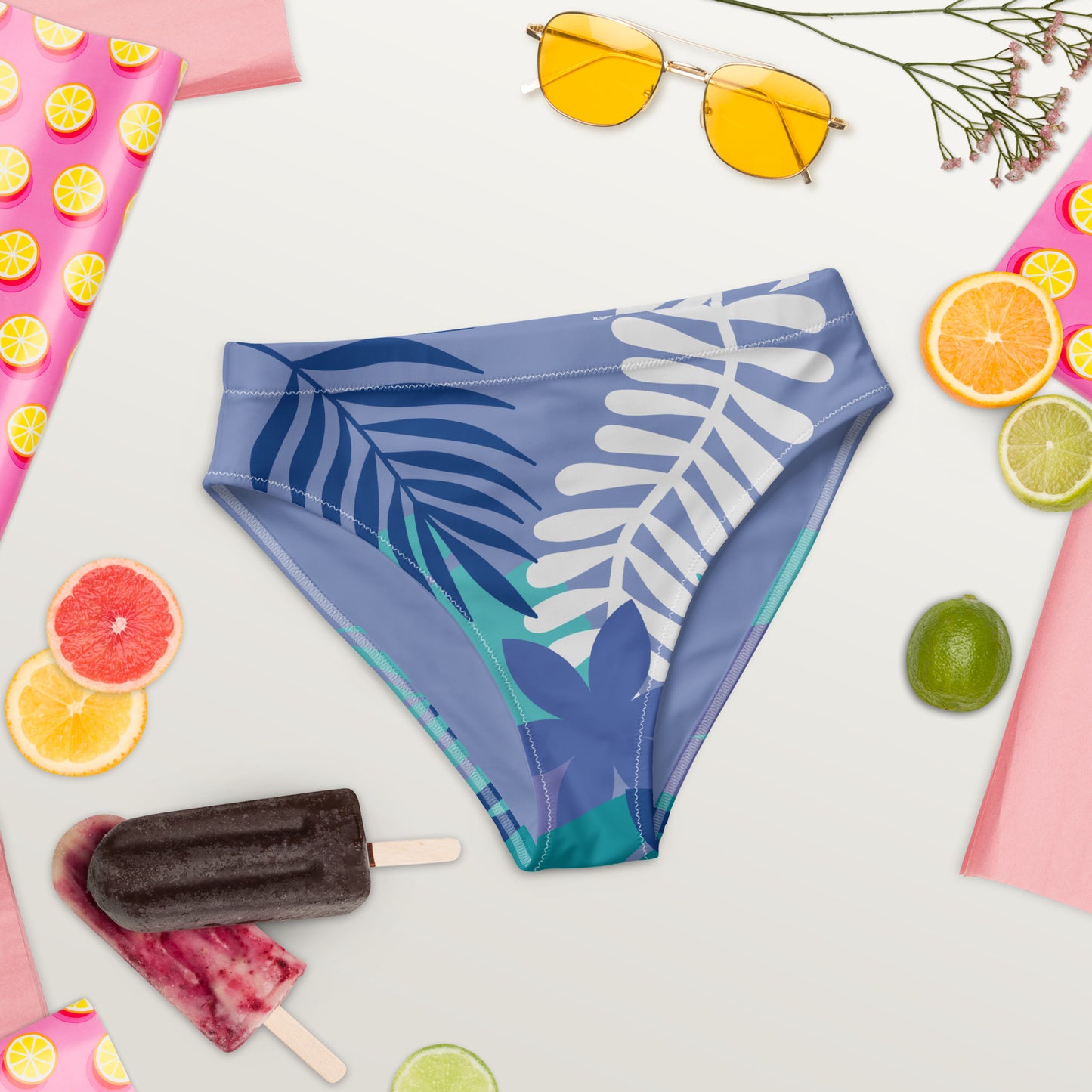 Leaf Printed Recycled high-waisted bikini bottom