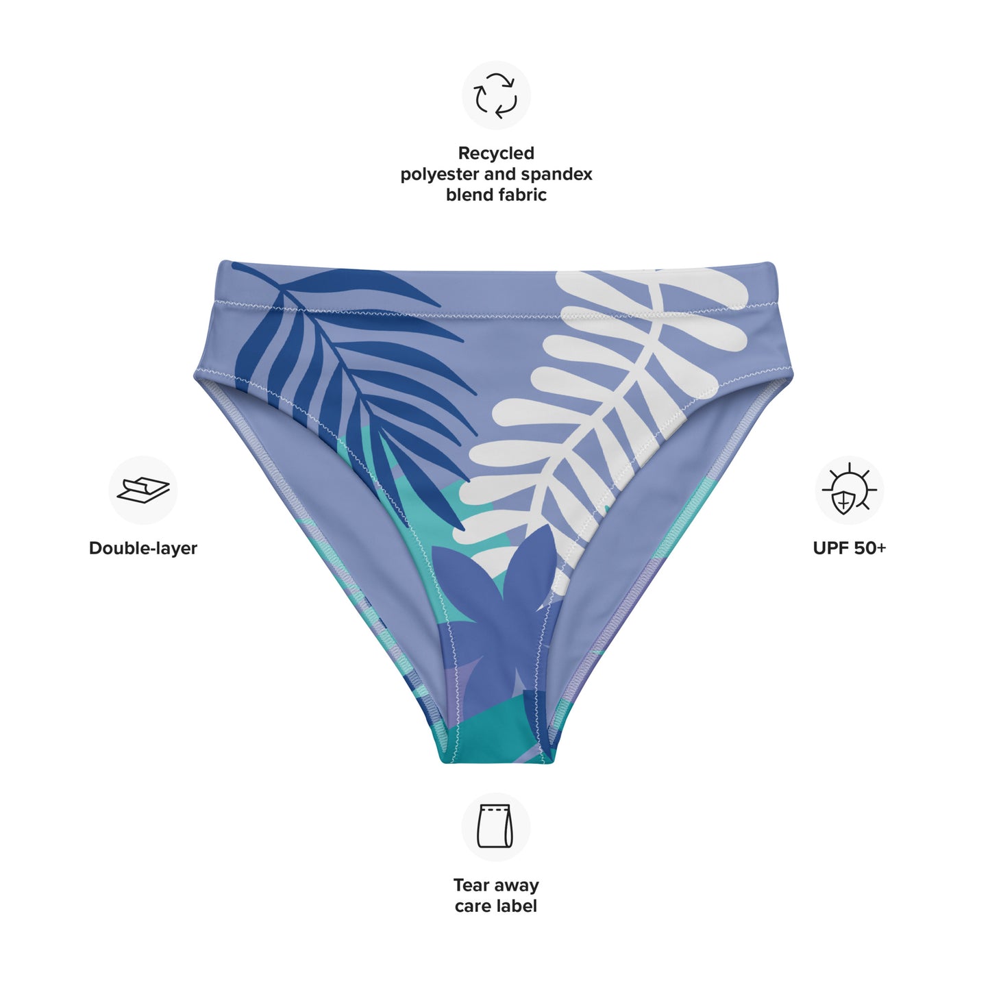 Leaf Printed Recycled high-waisted bikini bottom