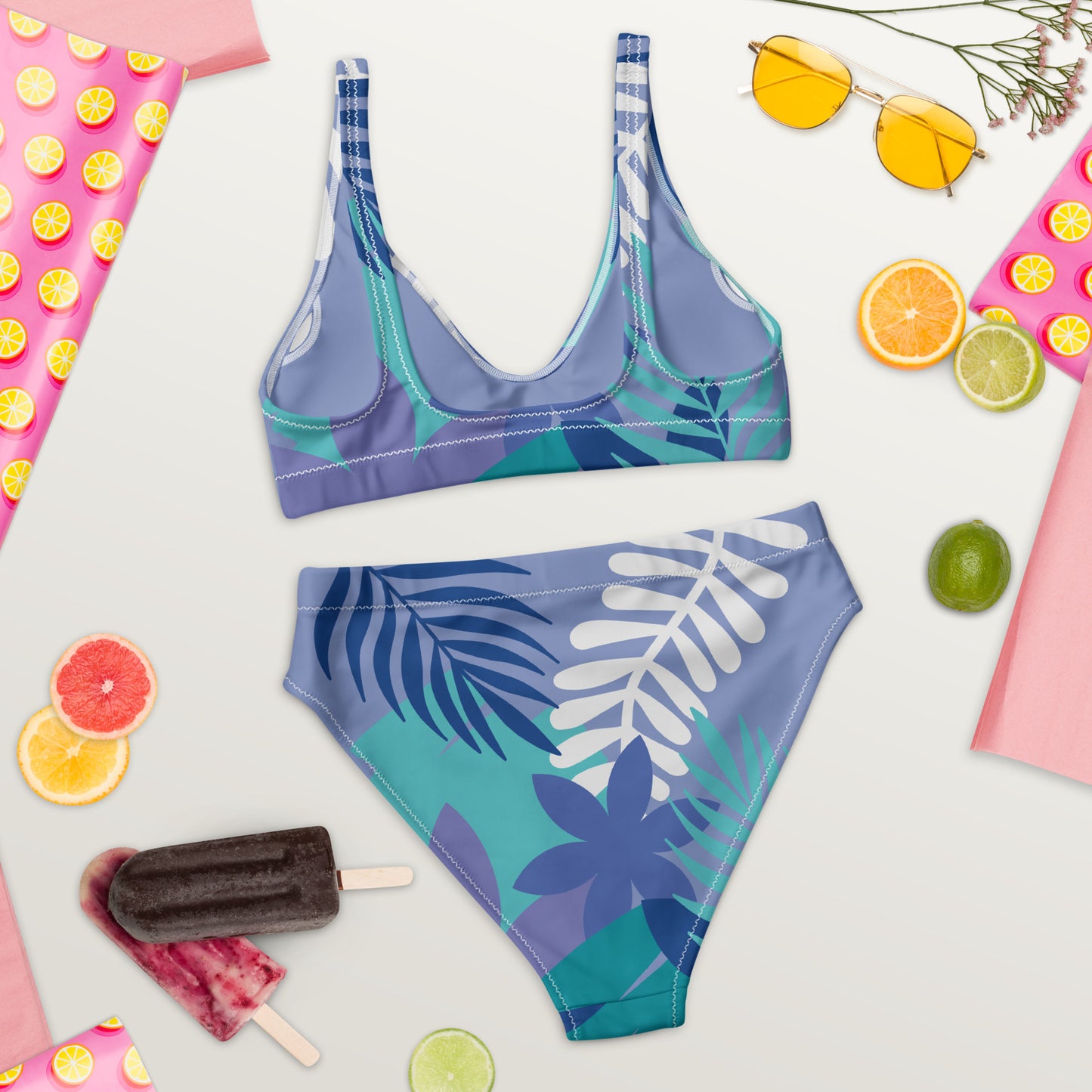 Leaf Printed Recycled high-waisted bikini