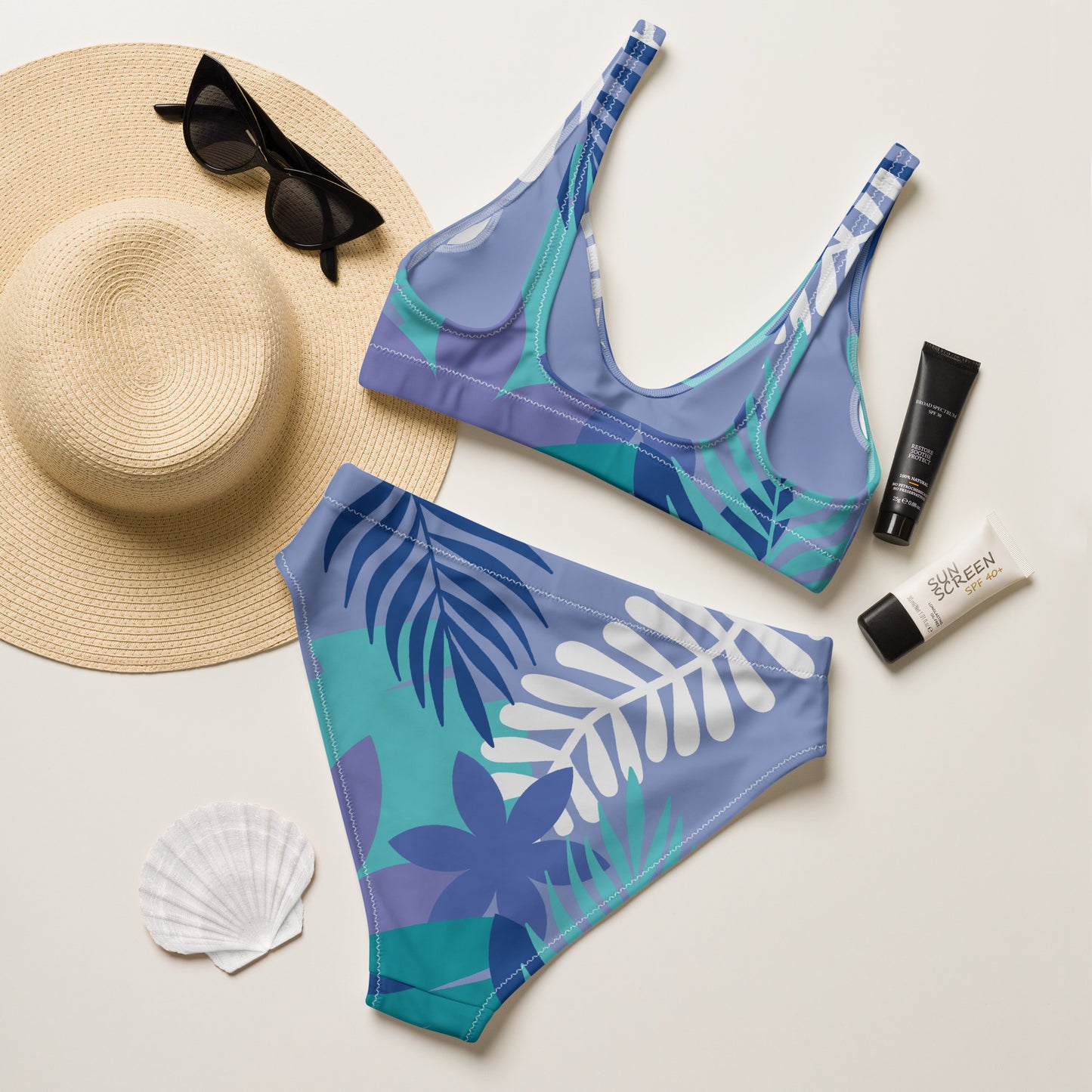 Leaf Printed Recycled high-waisted bikini