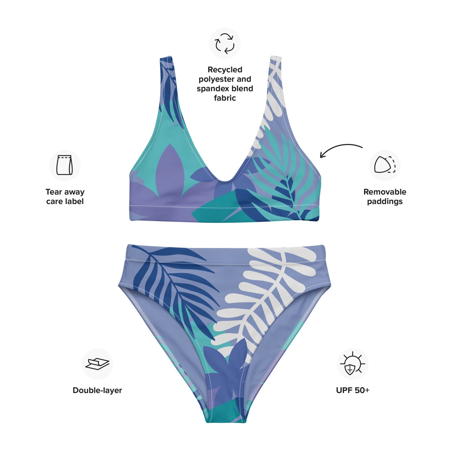 Leaf Printed Recycled high-waisted bikini