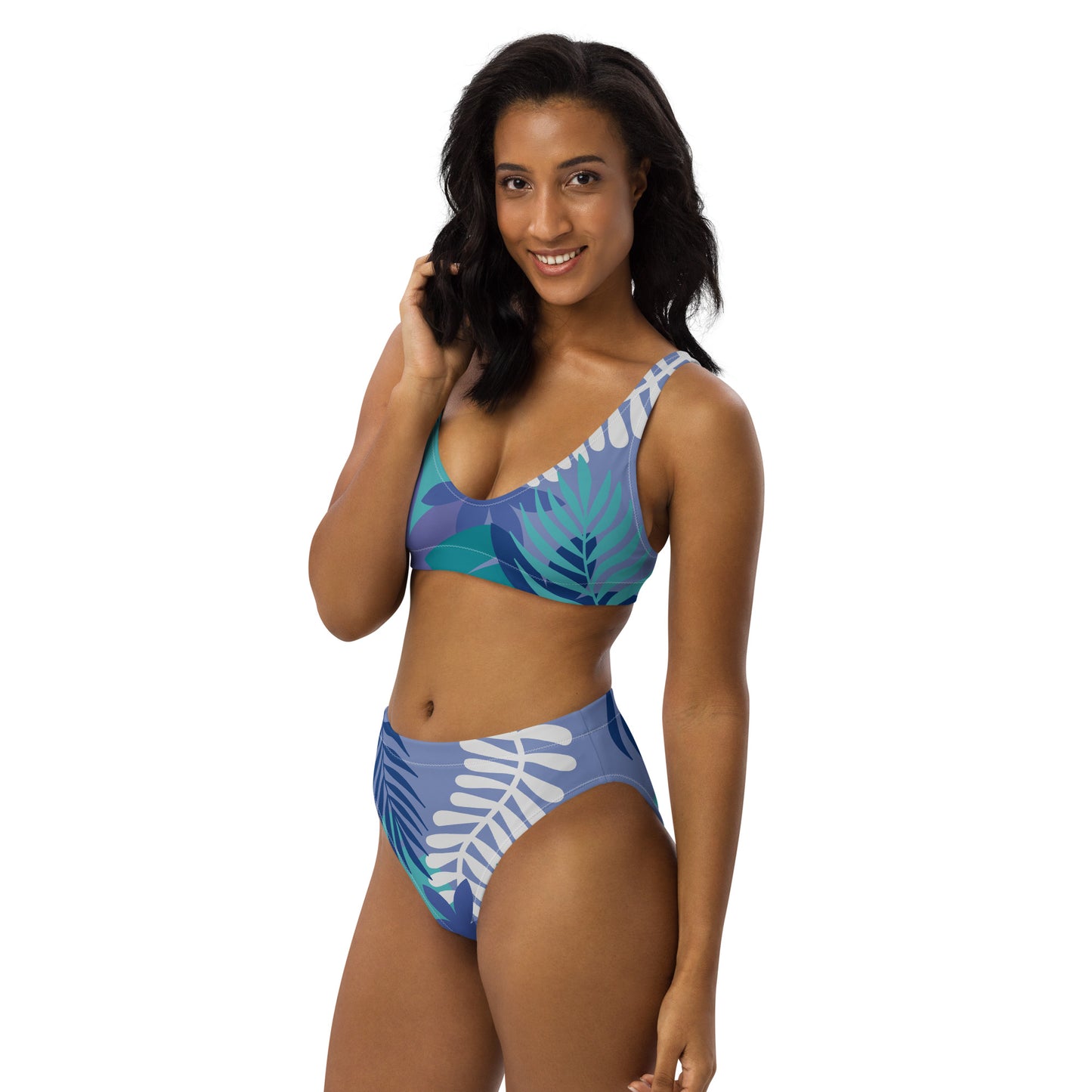 Leaf Printed Recycled high-waisted bikini