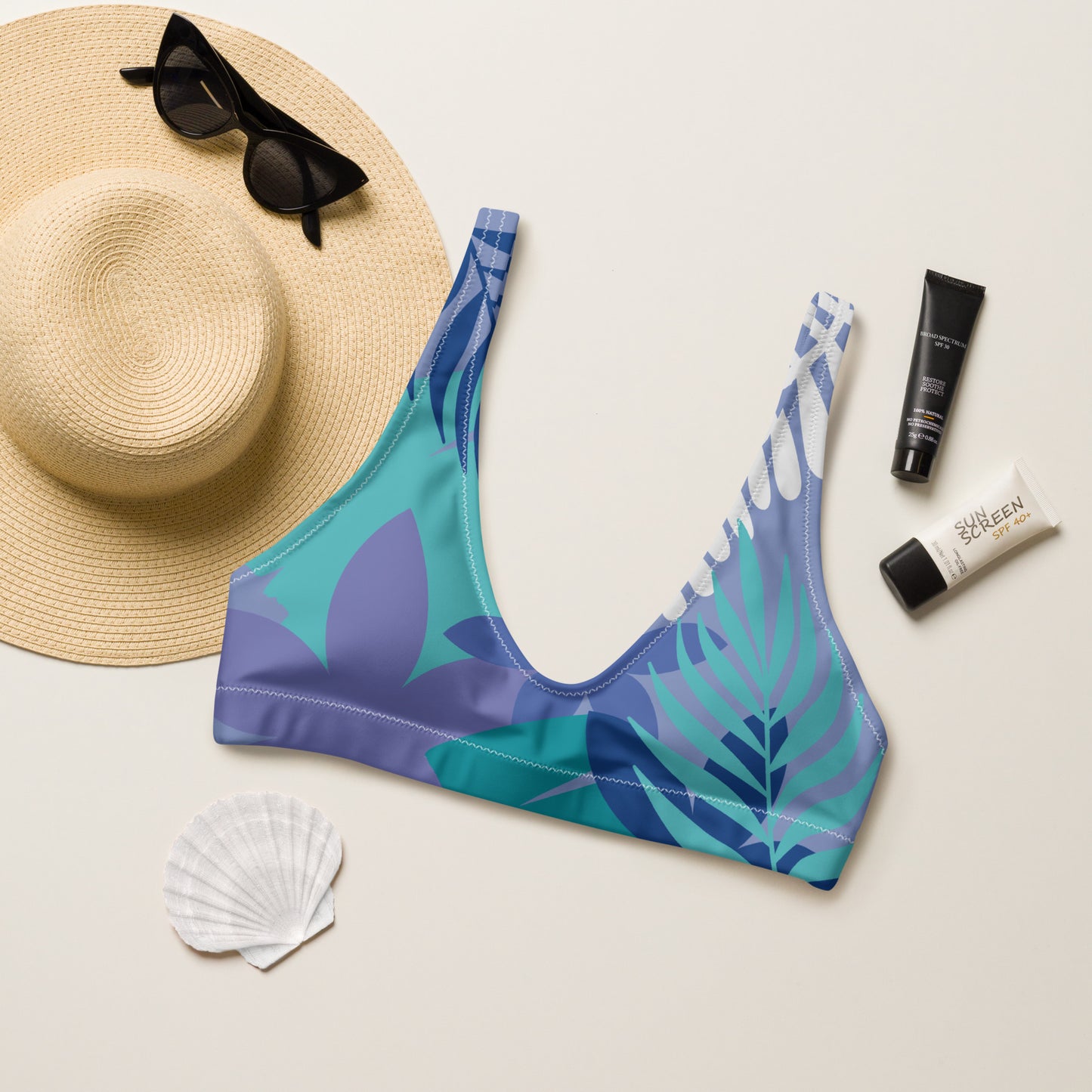 Leaf Printed Recycled padded bikini top