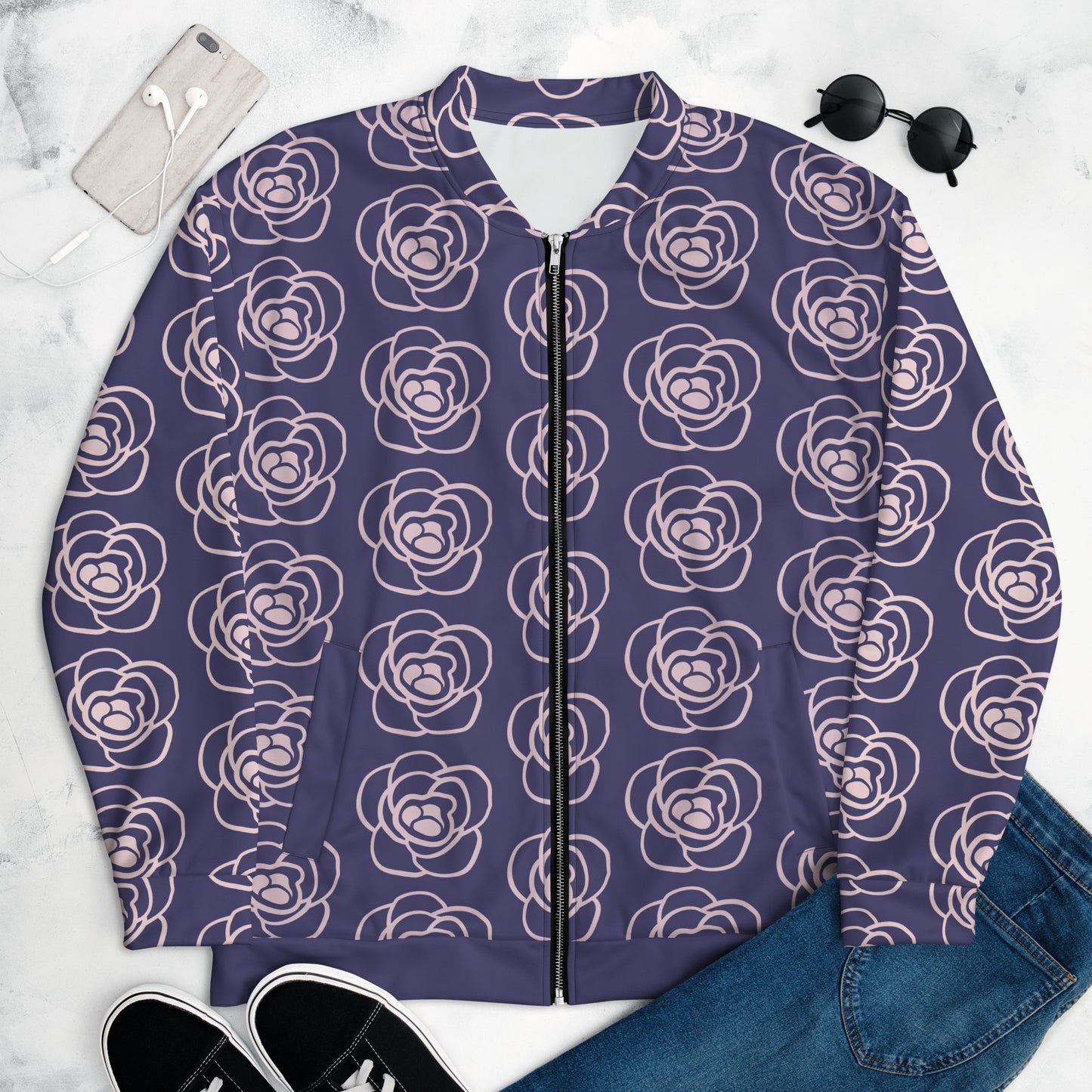 Rose Printed Unisex Bomber Jacket