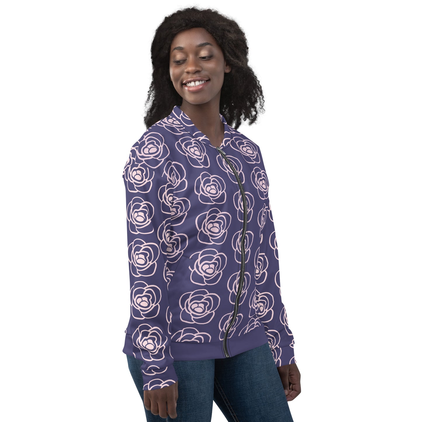 Rose Printed Unisex Bomber Jacket